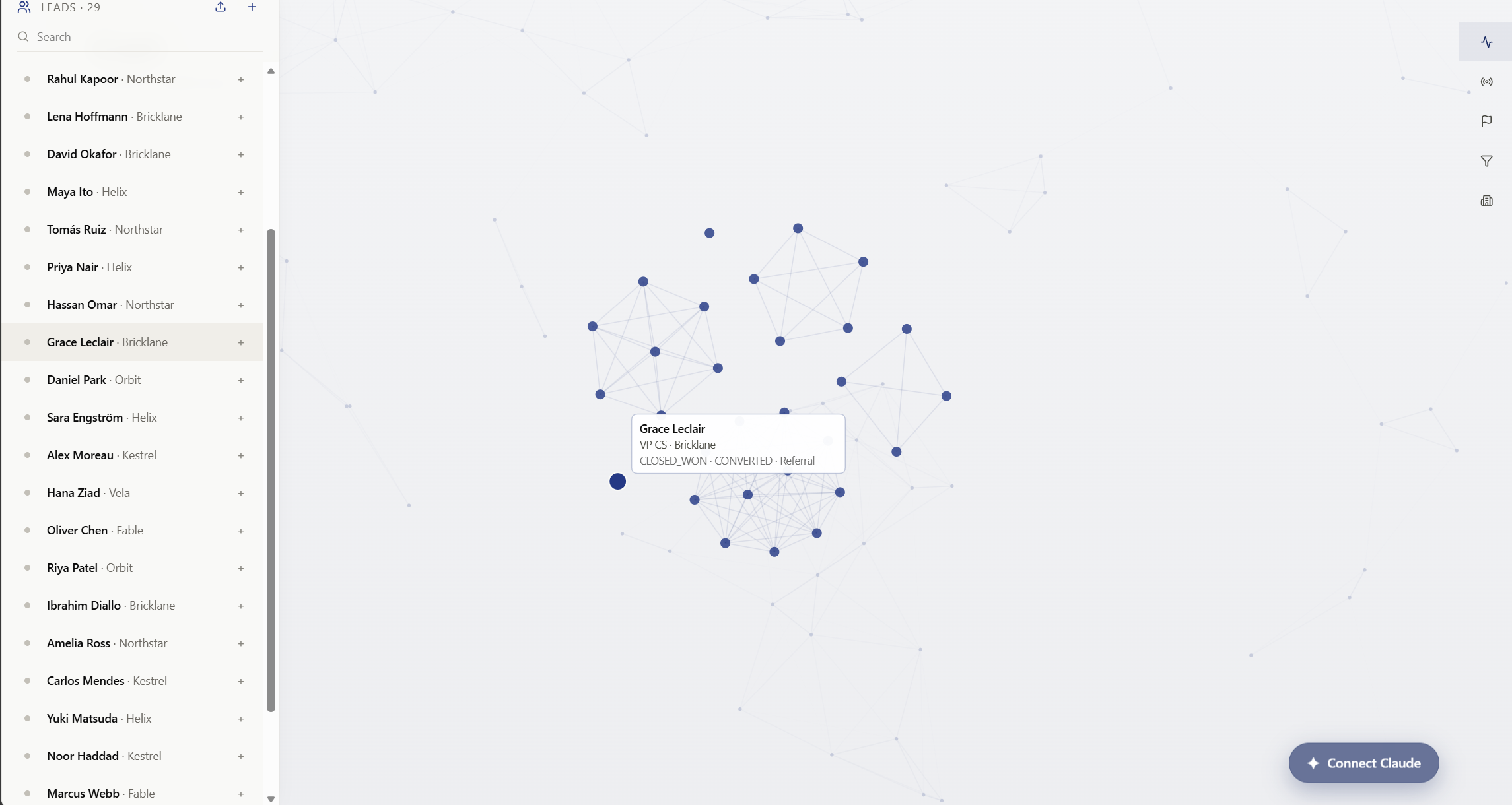 The Setter Labs portal: every lead in a campaign, with status and a dossier on each one